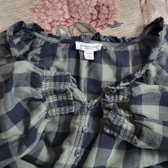 BeachLunchLounge Dress Womens XL Green Black Buffalo Check Flannel Long Sleeve - Picture 9 of 12